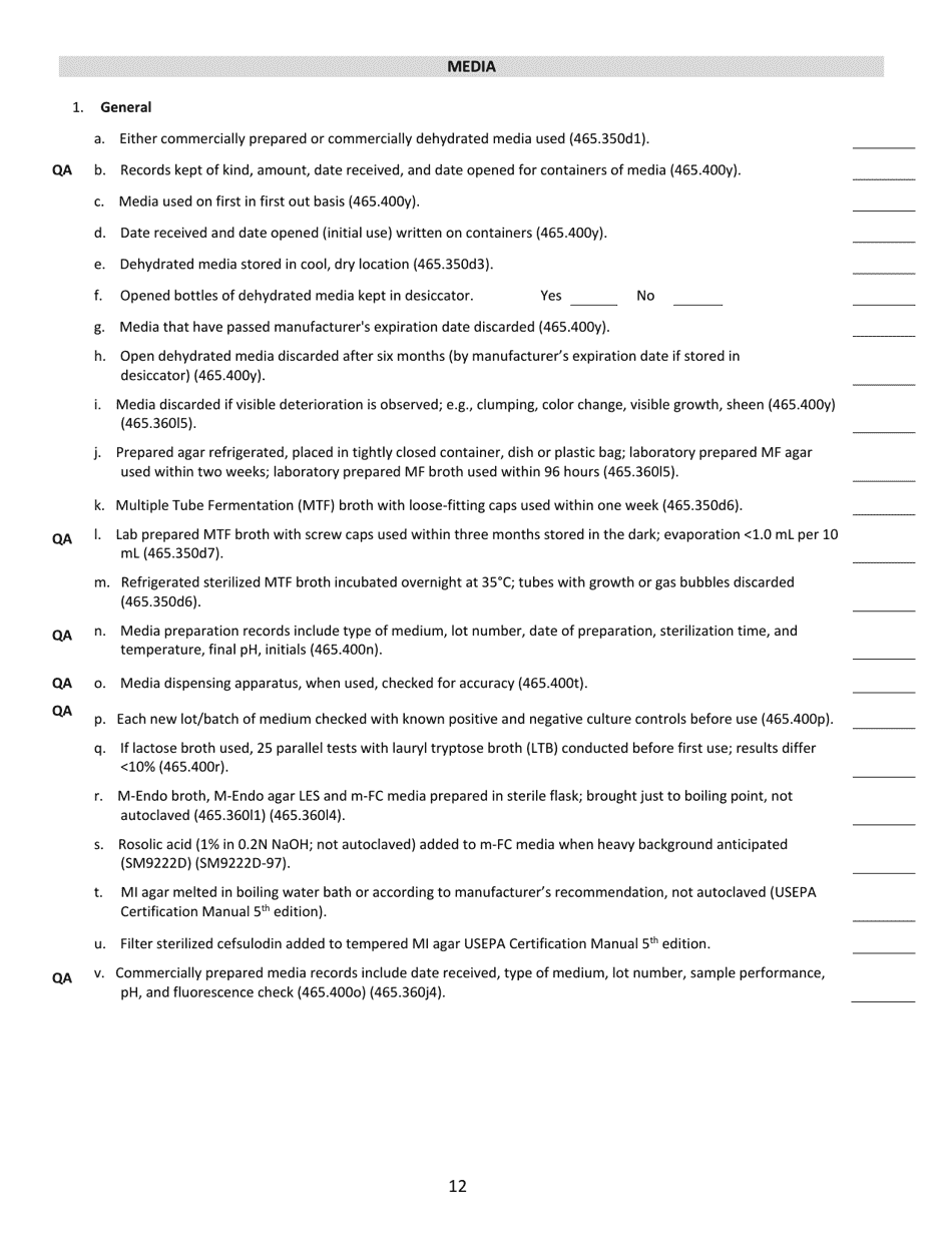 Water Microbiology Laboratory Evaluation Form - Illinois, Page 12