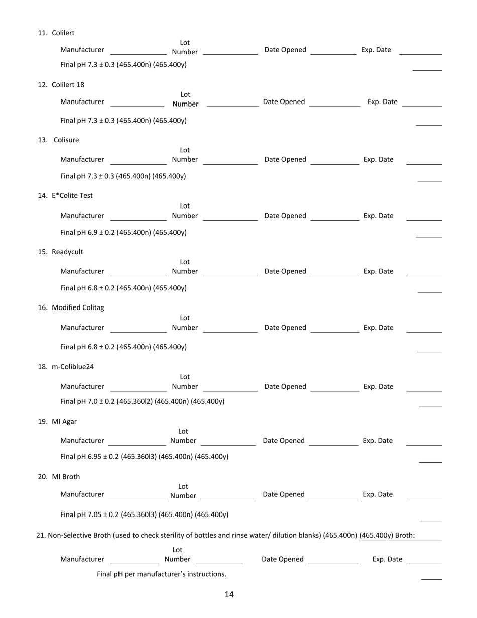 Water Microbiology Laboratory Evaluation Form - Illinois, Page 14