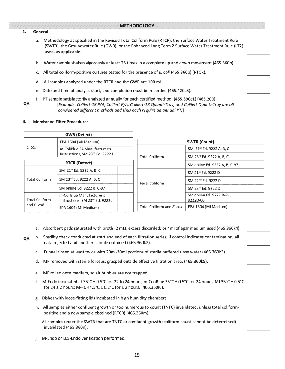 Water Microbiology Laboratory Evaluation Form - Illinois, Page 15
