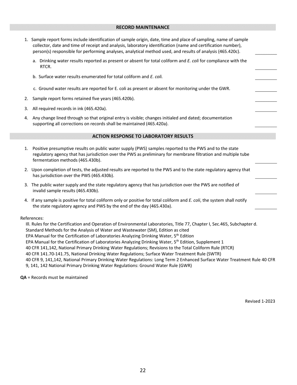 Water Microbiology Laboratory Evaluation Form - Illinois, Page 22
