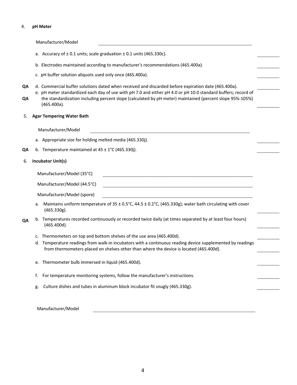 Water Microbiology Laboratory Evaluation Form - Illinois, Page 4