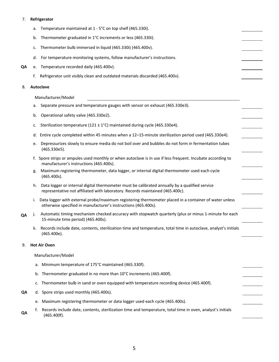 Water Microbiology Laboratory Evaluation Form - Illinois, Page 5