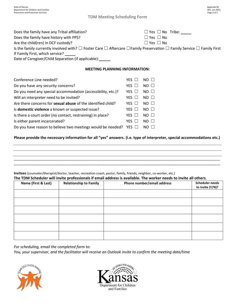 Appendix 0E Tdm Meeting Scheduling Form - Kansas, Page 2