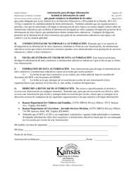Apendice 5Q Autorizacion Para Divulgar Informacion Incluida La Informacion De Salud Que Puede Establecer La Identidad De Los Ninos - Kansas (Spanish), Page 2