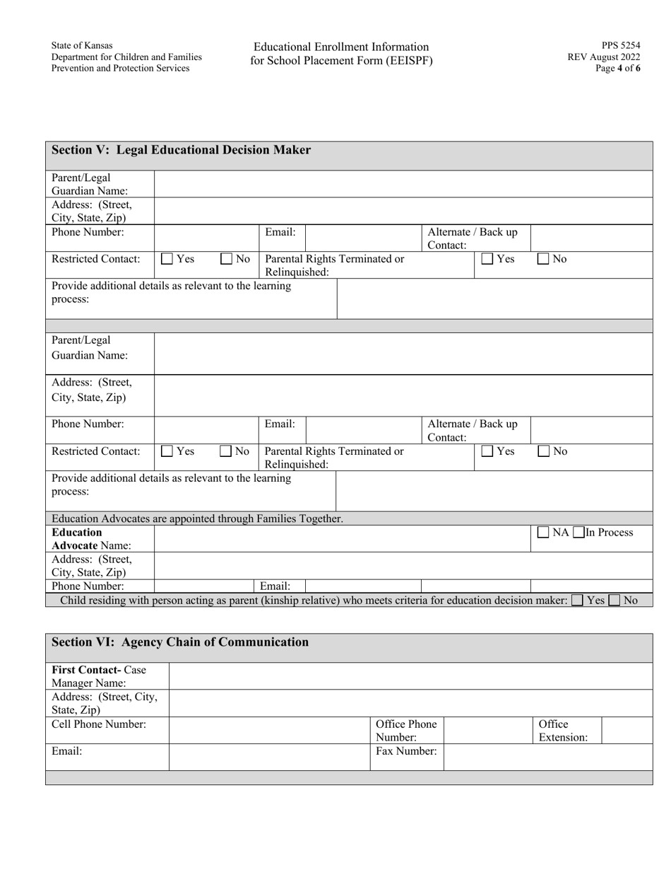 Form PPS5254 Educational Enrollment Information for School Placement Form (Eeispf) - Kansas, Page 4