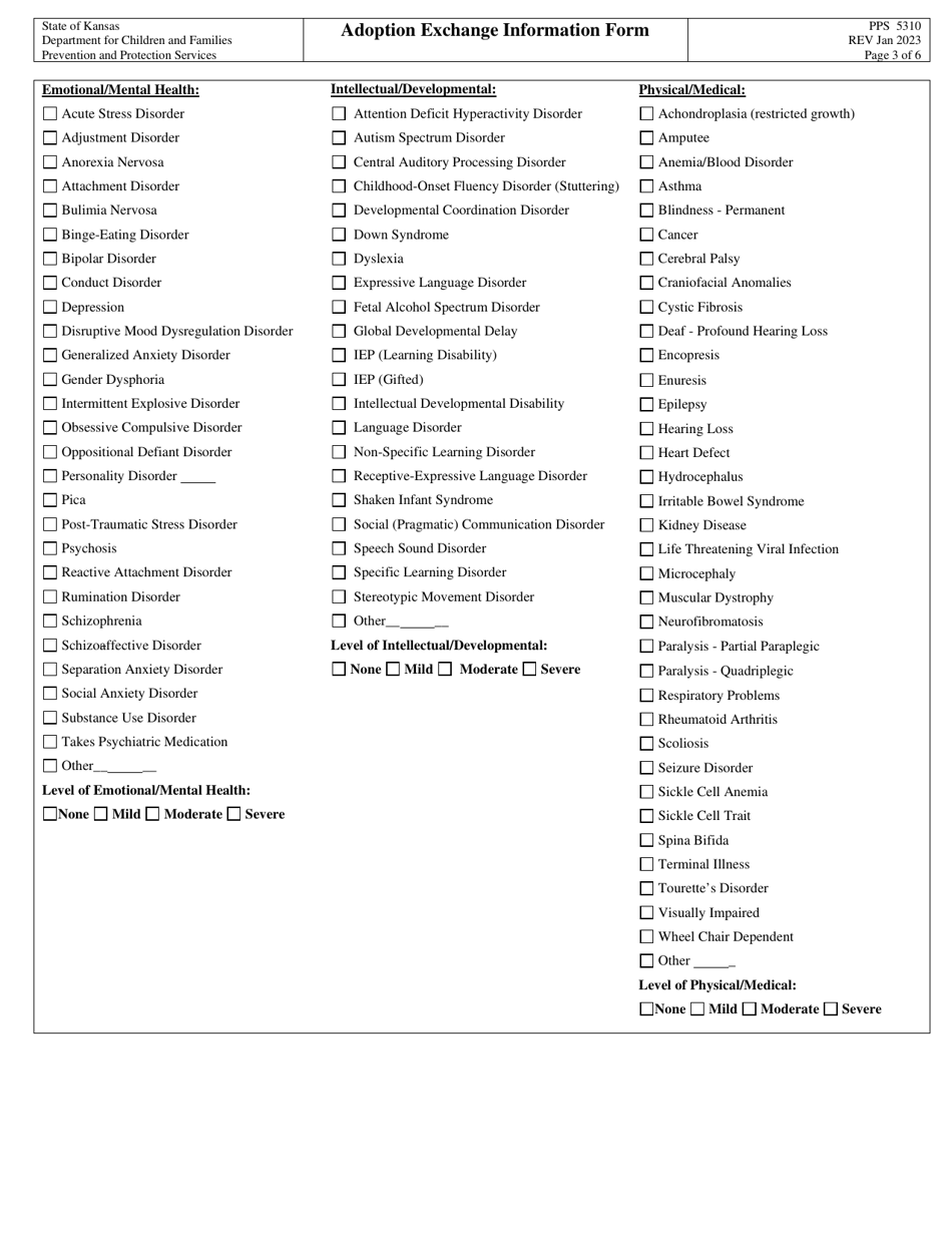 Form PPS5310 Adoption Exchange Information Form - Kansas, Page 3