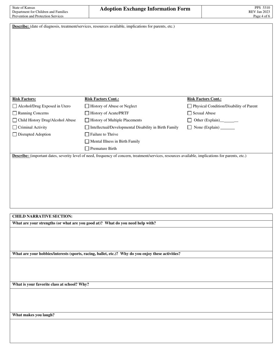 Form PPS5310 Adoption Exchange Information Form - Kansas, Page 4