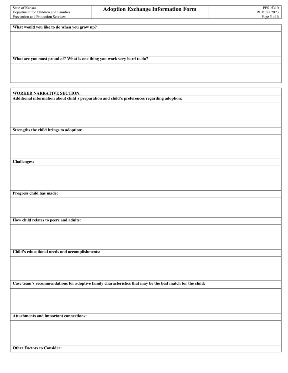 Form PPS5310 Adoption Exchange Information Form - Kansas, Page 5