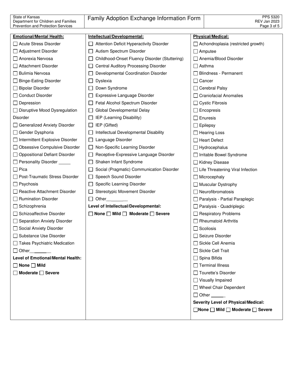 Form PPS5320 Family Adoption Exchange Information Form - Kansas, Page 3