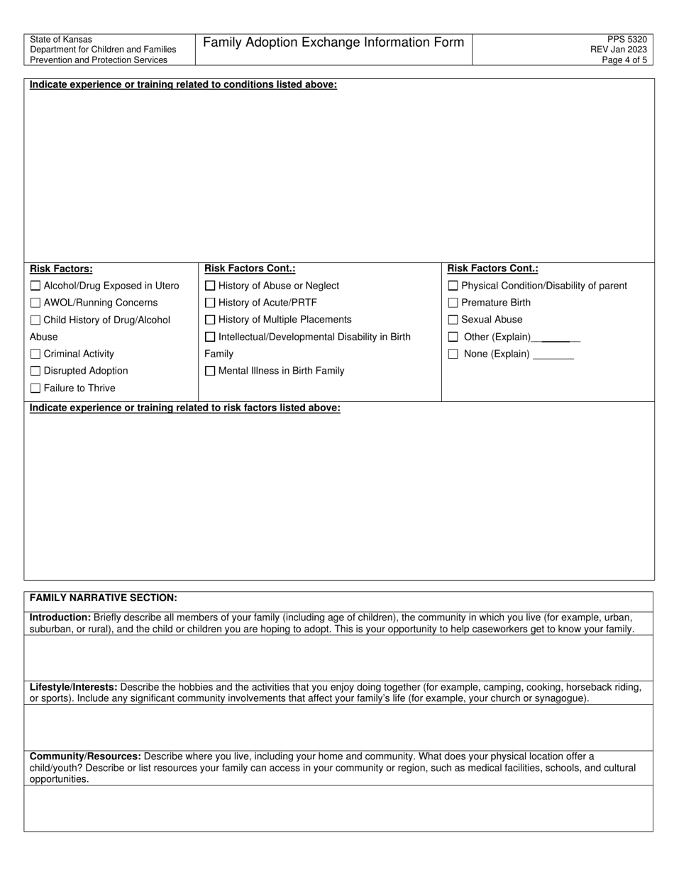 Form PPS5320 Family Adoption Exchange Information Form - Kansas, Page 4