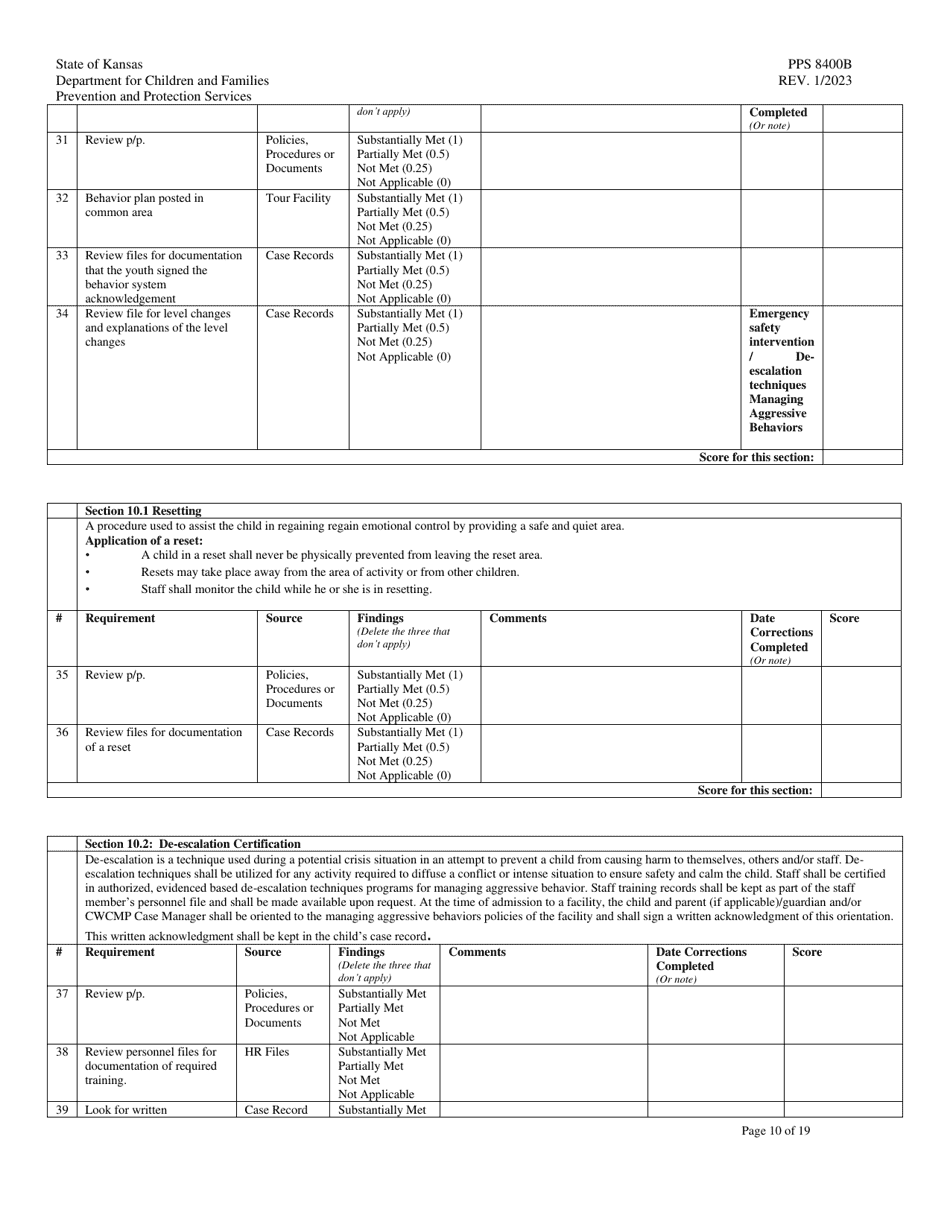 Form PPS8400B Emergency Shelter Site Visit Tool - Kansas, Page 10
