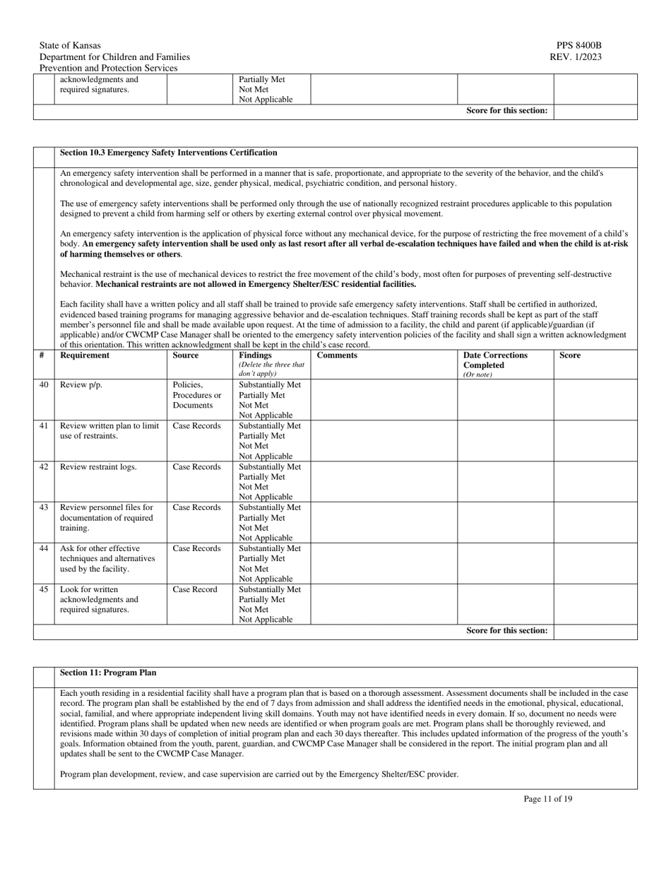 Form PPS8400B Emergency Shelter Site Visit Tool - Kansas, Page 11
