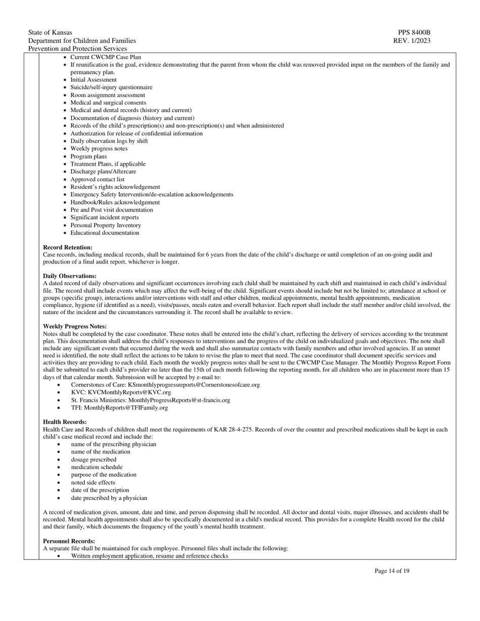Form PPS8400B Emergency Shelter Site Visit Tool - Kansas, Page 14