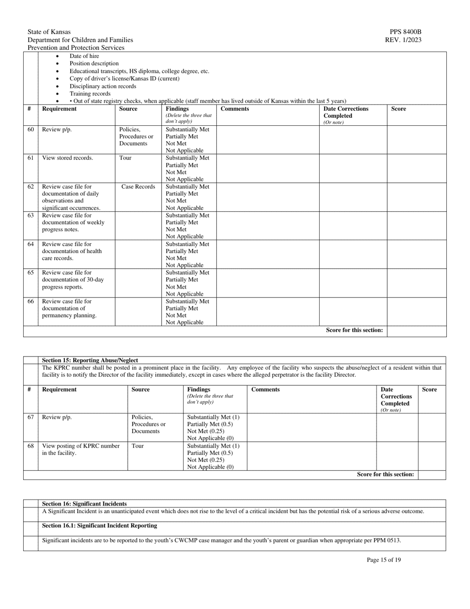 Form PPS8400B Emergency Shelter Site Visit Tool - Kansas, Page 15