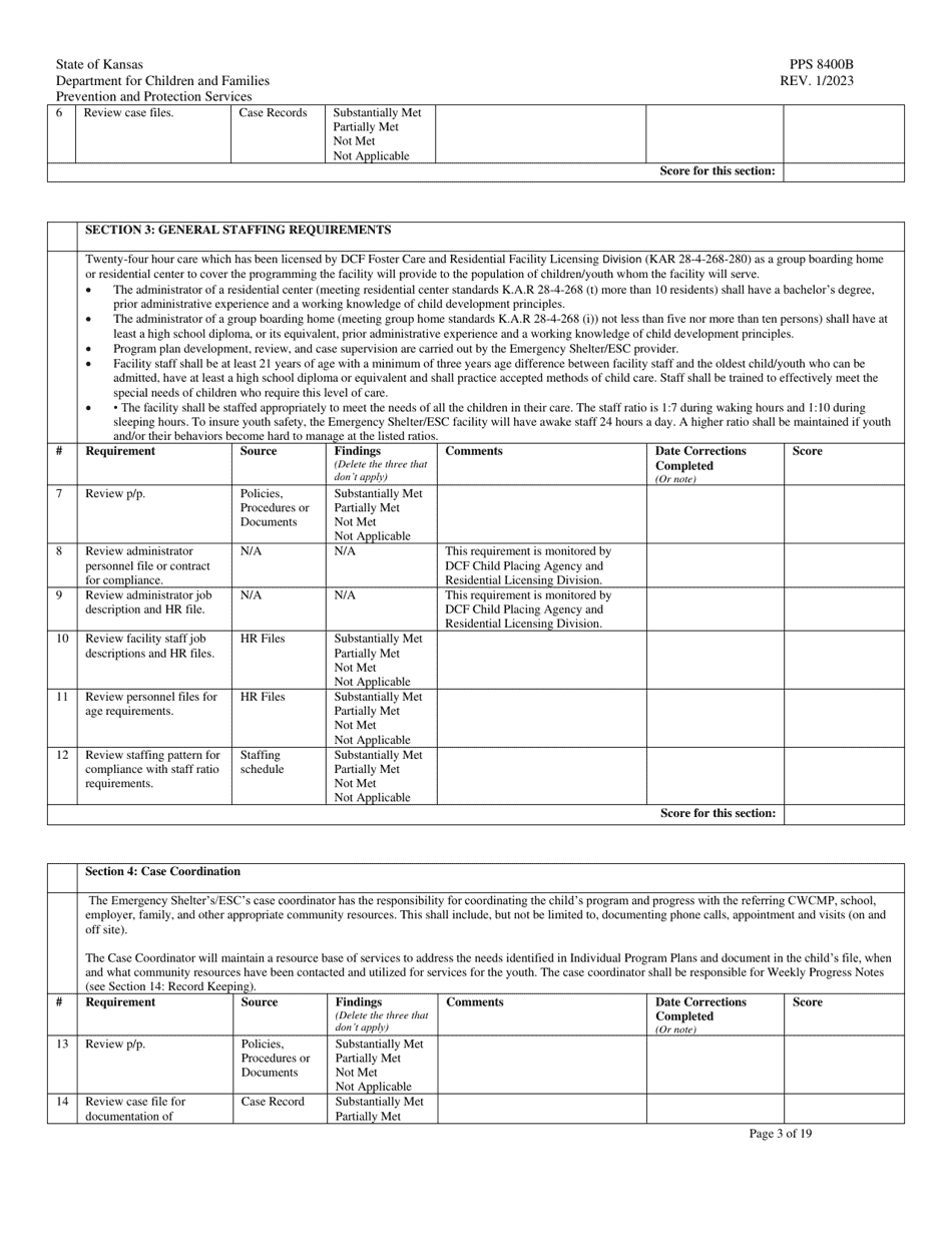 Form PPS8400B Emergency Shelter Site Visit Tool - Kansas, Page 3