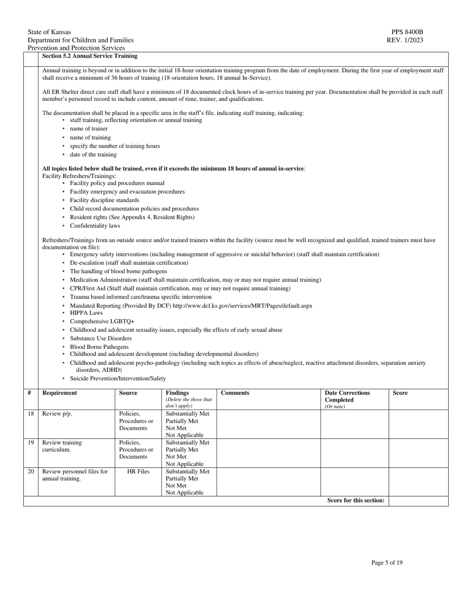 Form PPS8400B Emergency Shelter Site Visit Tool - Kansas, Page 5
