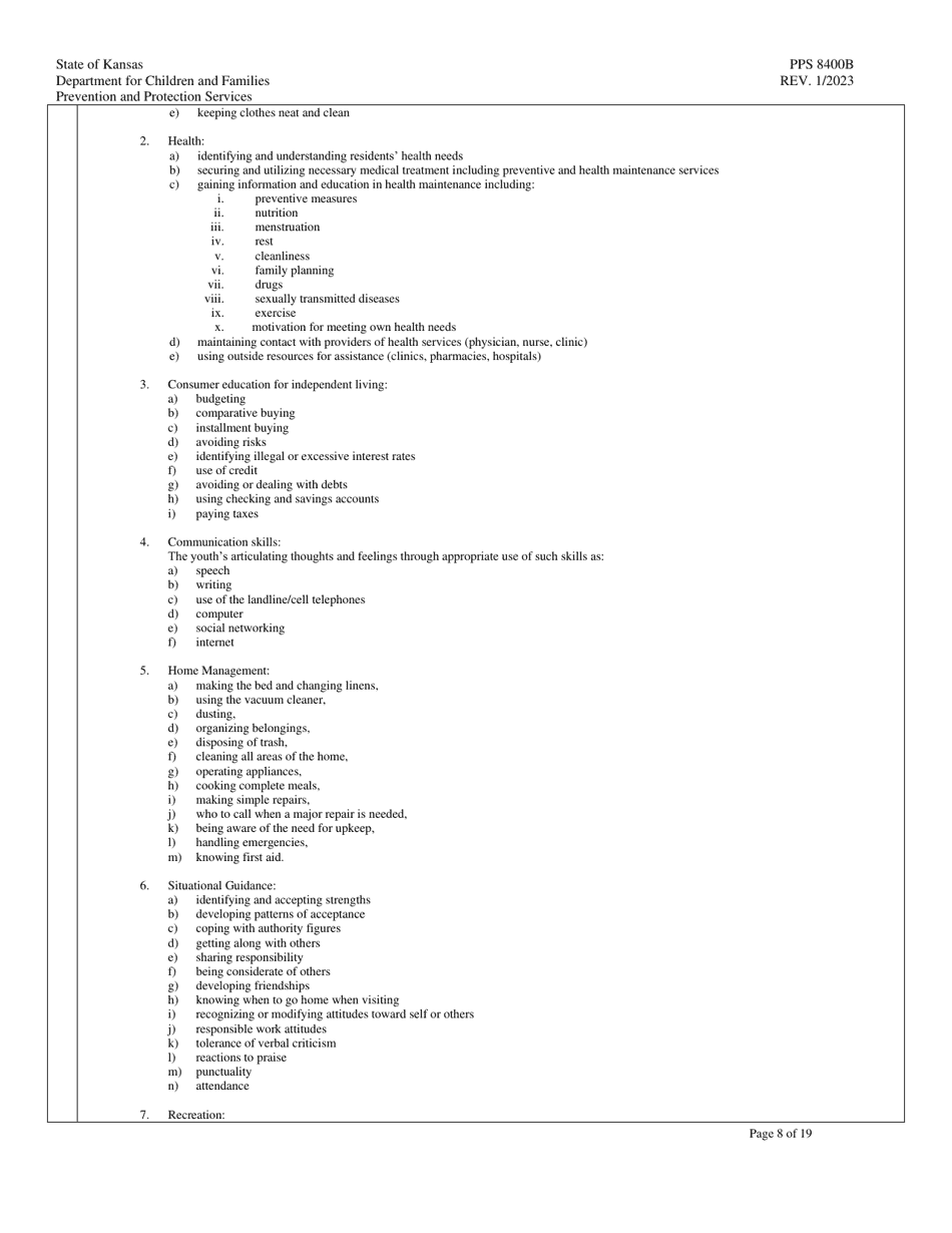 Form PPS8400B Emergency Shelter Site Visit Tool - Kansas, Page 8