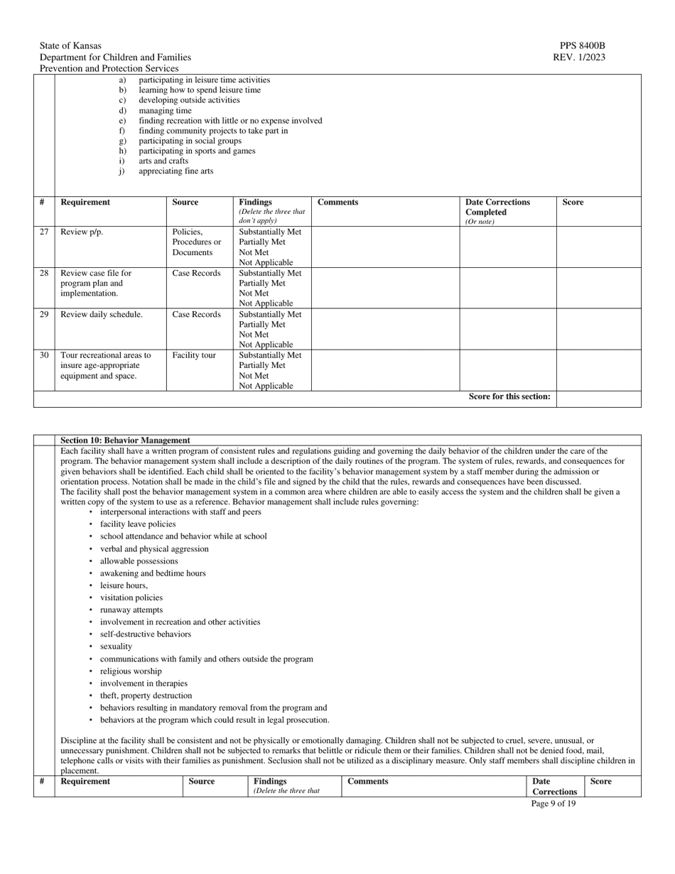 Form PPS8400B Emergency Shelter Site Visit Tool - Kansas, Page 9