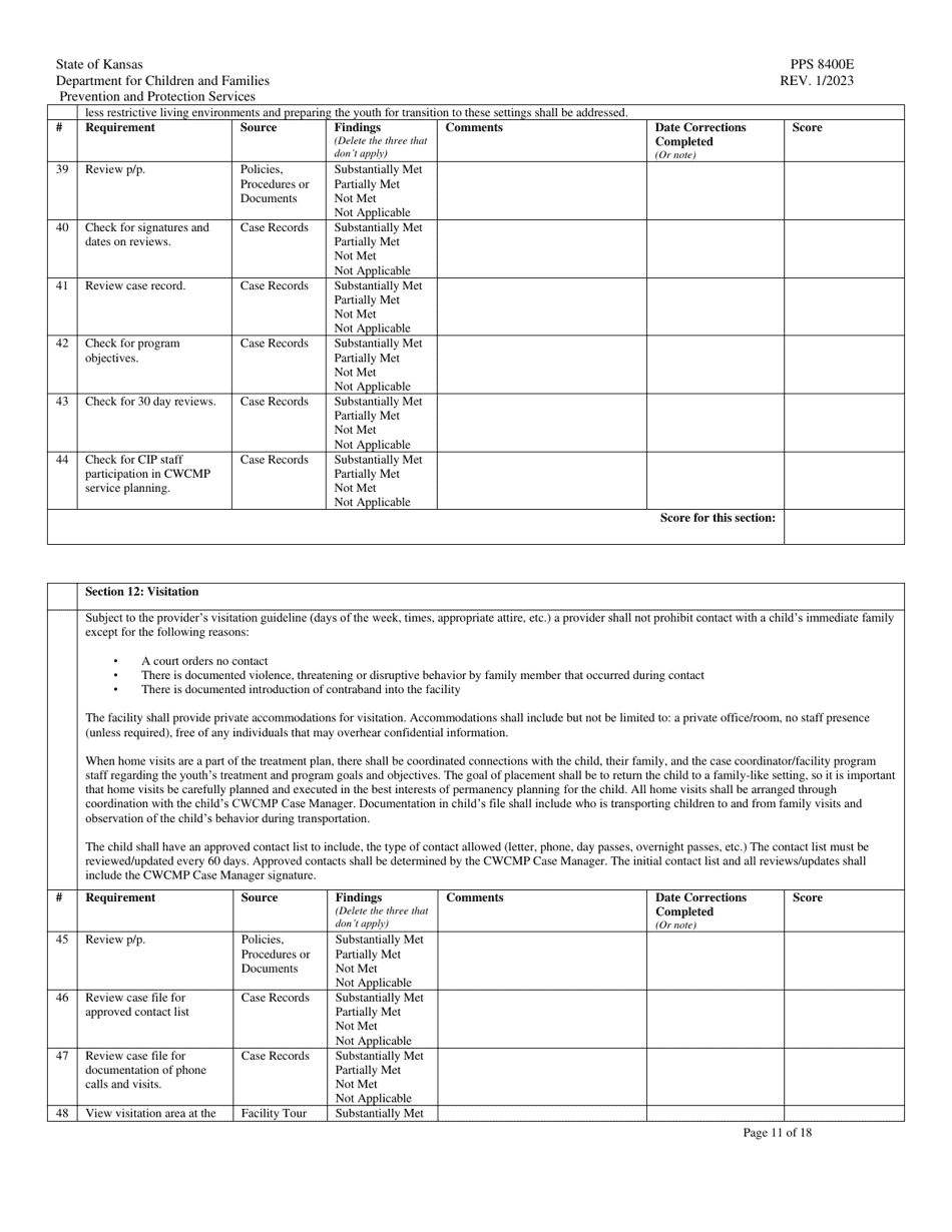 Form PPS8400E Transitional Living Program (Tlp) Site Visit Tool - Kansas, Page 11