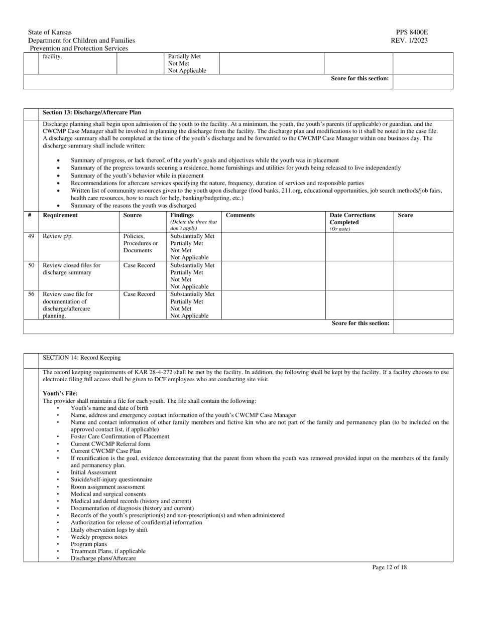 Form PPS8400E Transitional Living Program (Tlp) Site Visit Tool - Kansas, Page 12