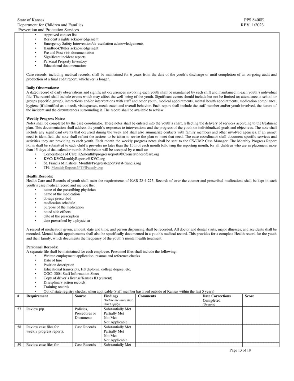Form PPS8400E Transitional Living Program (Tlp) Site Visit Tool - Kansas, Page 13
