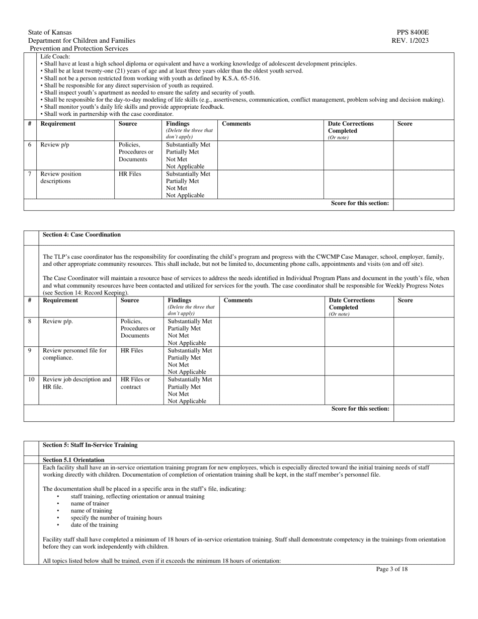 Form PPS8400E Transitional Living Program (Tlp) Site Visit Tool - Kansas, Page 3