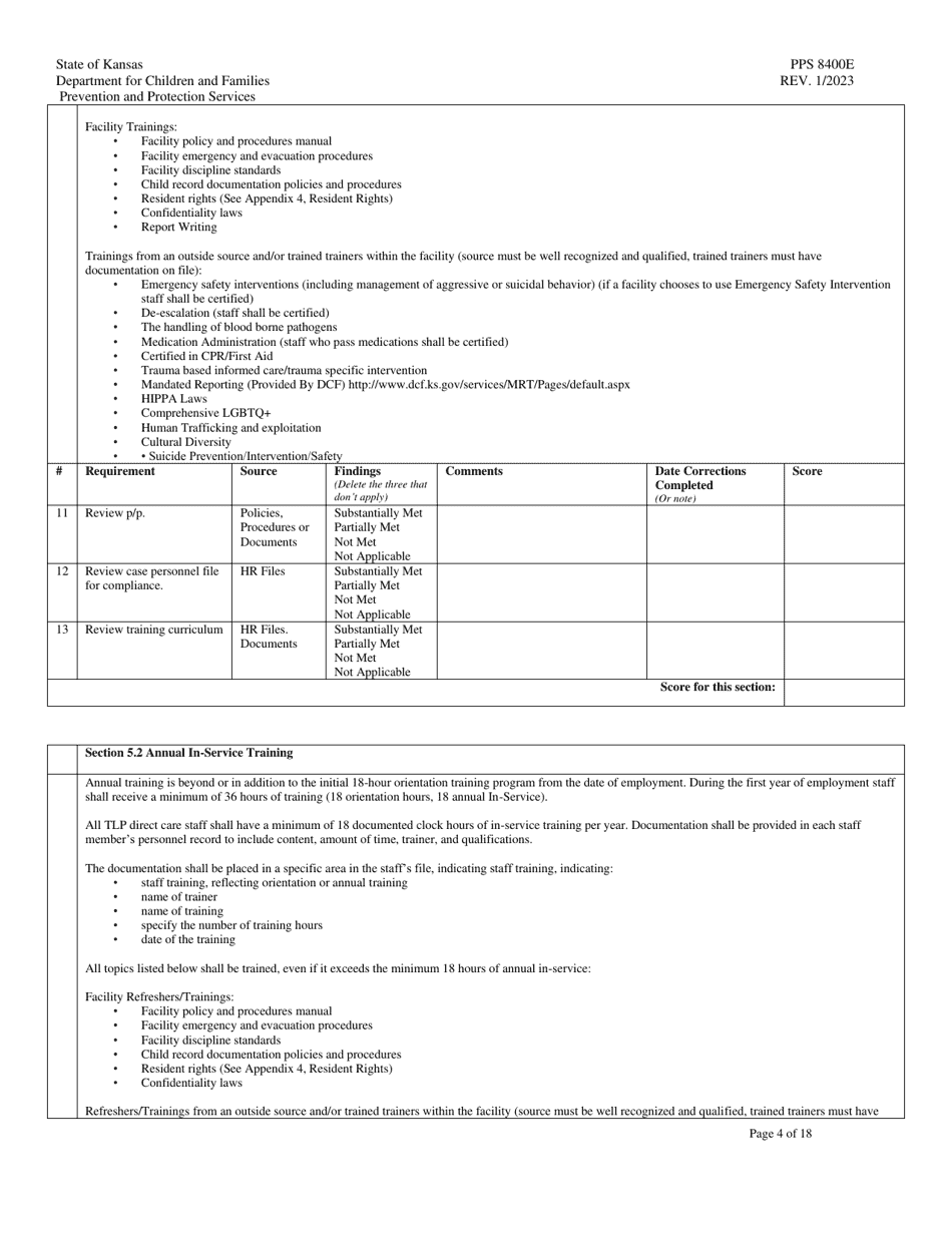 Form PPS8400E Transitional Living Program (Tlp) Site Visit Tool - Kansas, Page 4