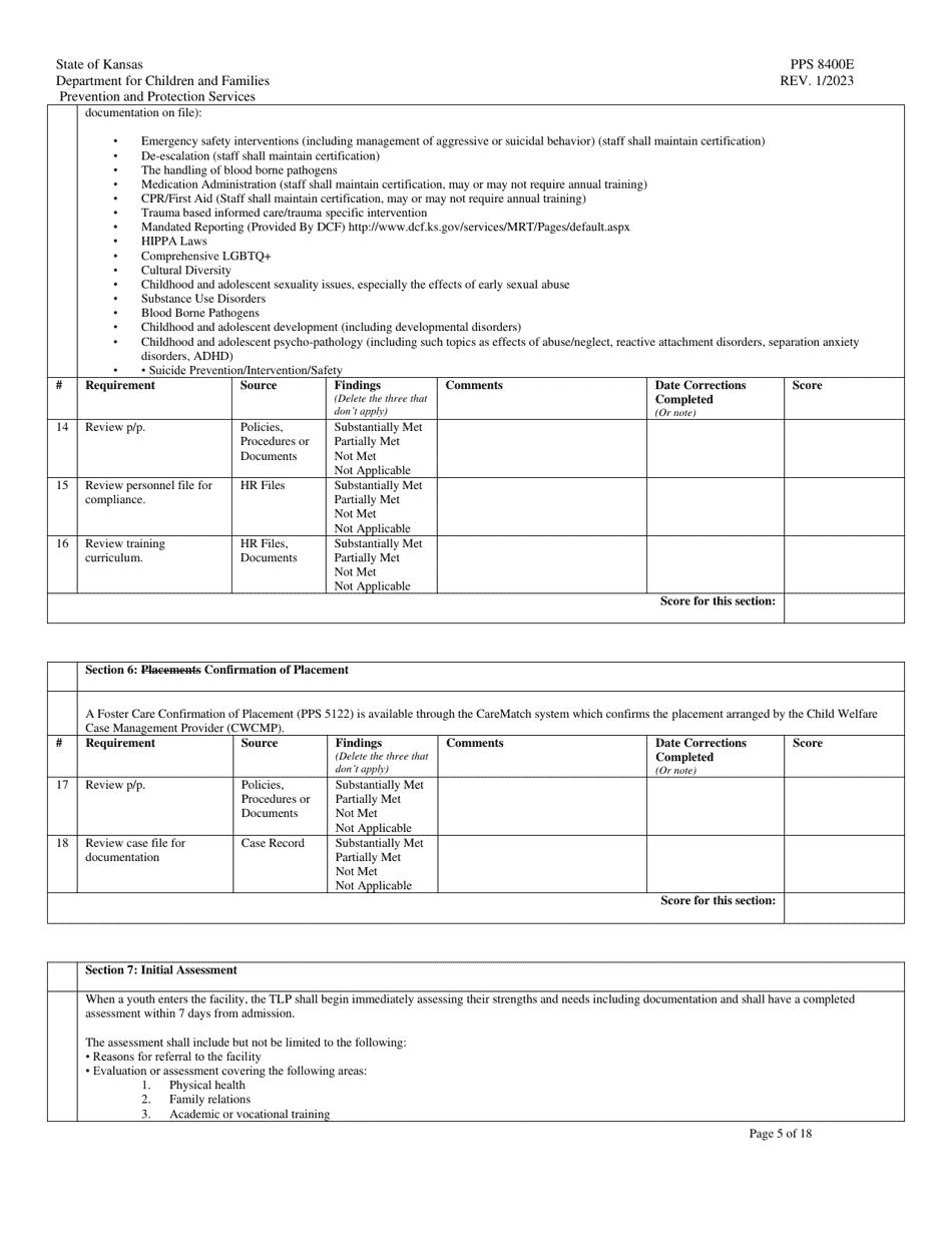 Form PPS8400E Transitional Living Program (Tlp) Site Visit Tool - Kansas, Page 5