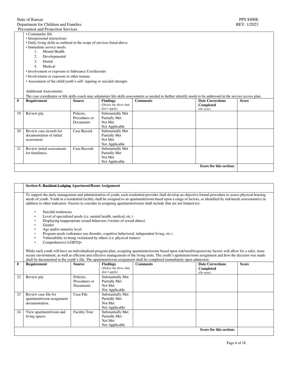 Form PPS8400E Transitional Living Program (Tlp) Site Visit Tool - Kansas, Page 6