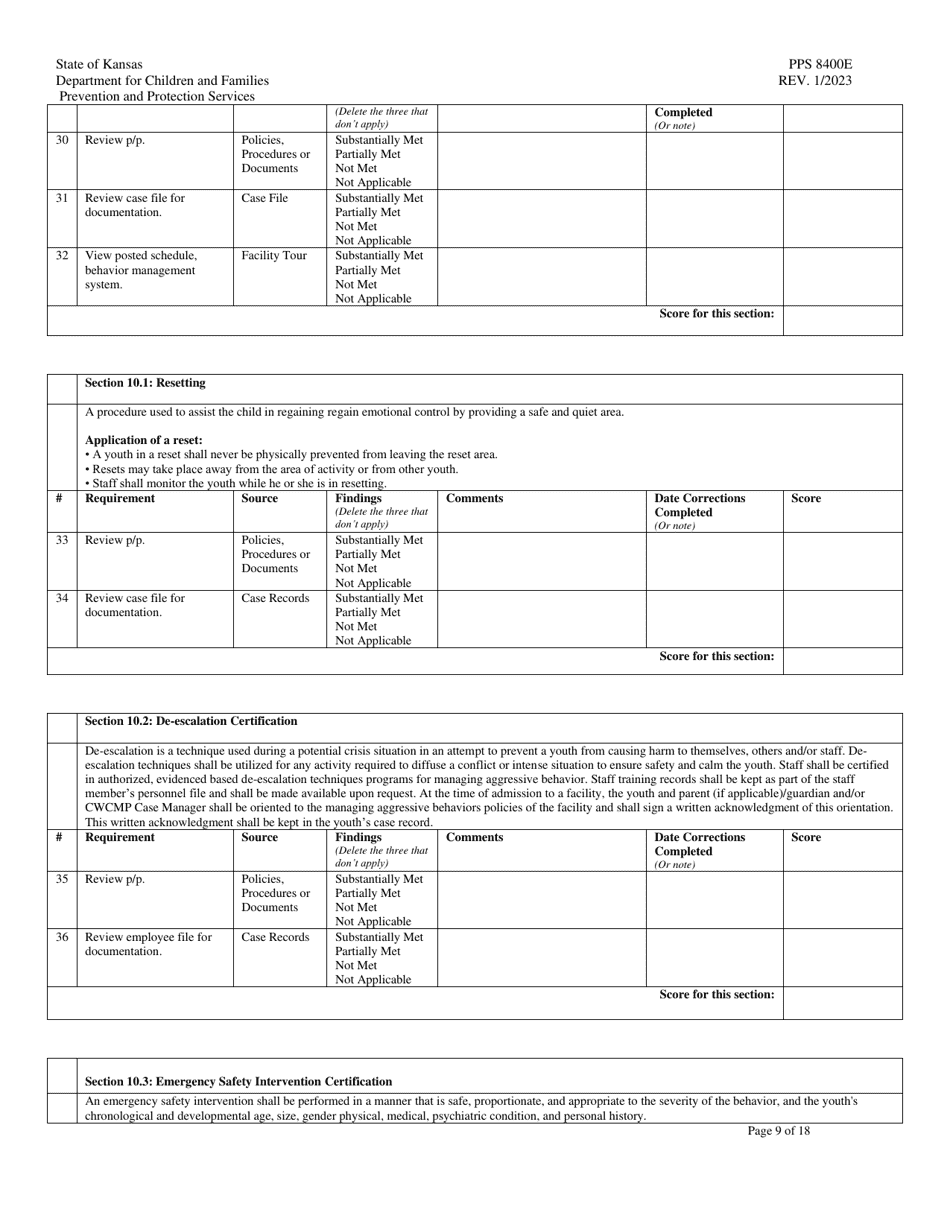 Form PPS8400E Transitional Living Program (Tlp) Site Visit Tool - Kansas, Page 9