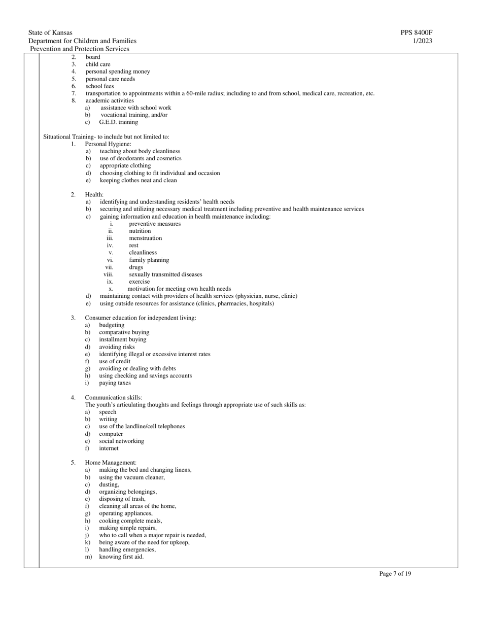 Form PPS8400F Staff Secure Facility (Ssf) Site Visit Tool - Kansas, Page 7