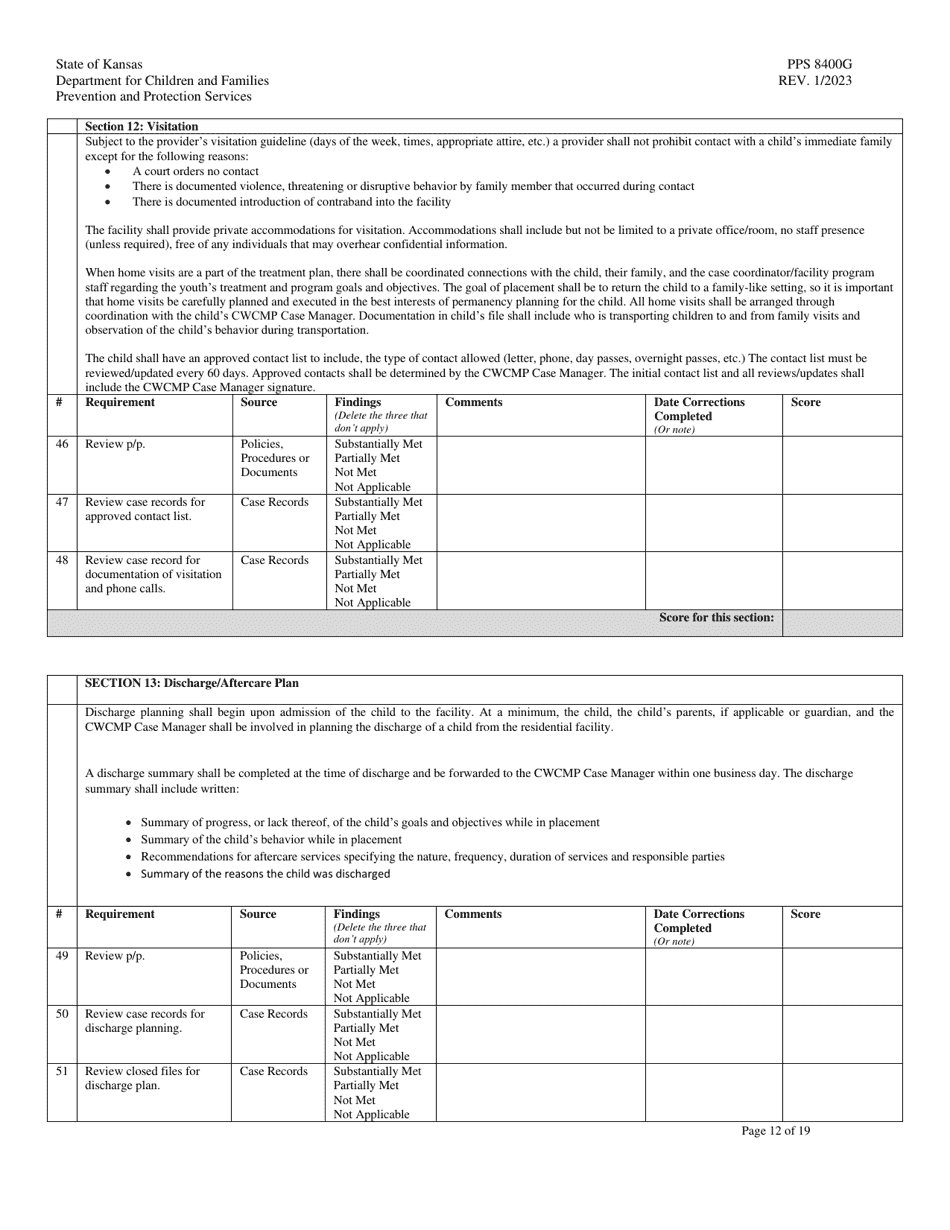 Form PPS8400G Youth Residential Center II (Yrcii) Site Visit Tool - Kansas, Page 12