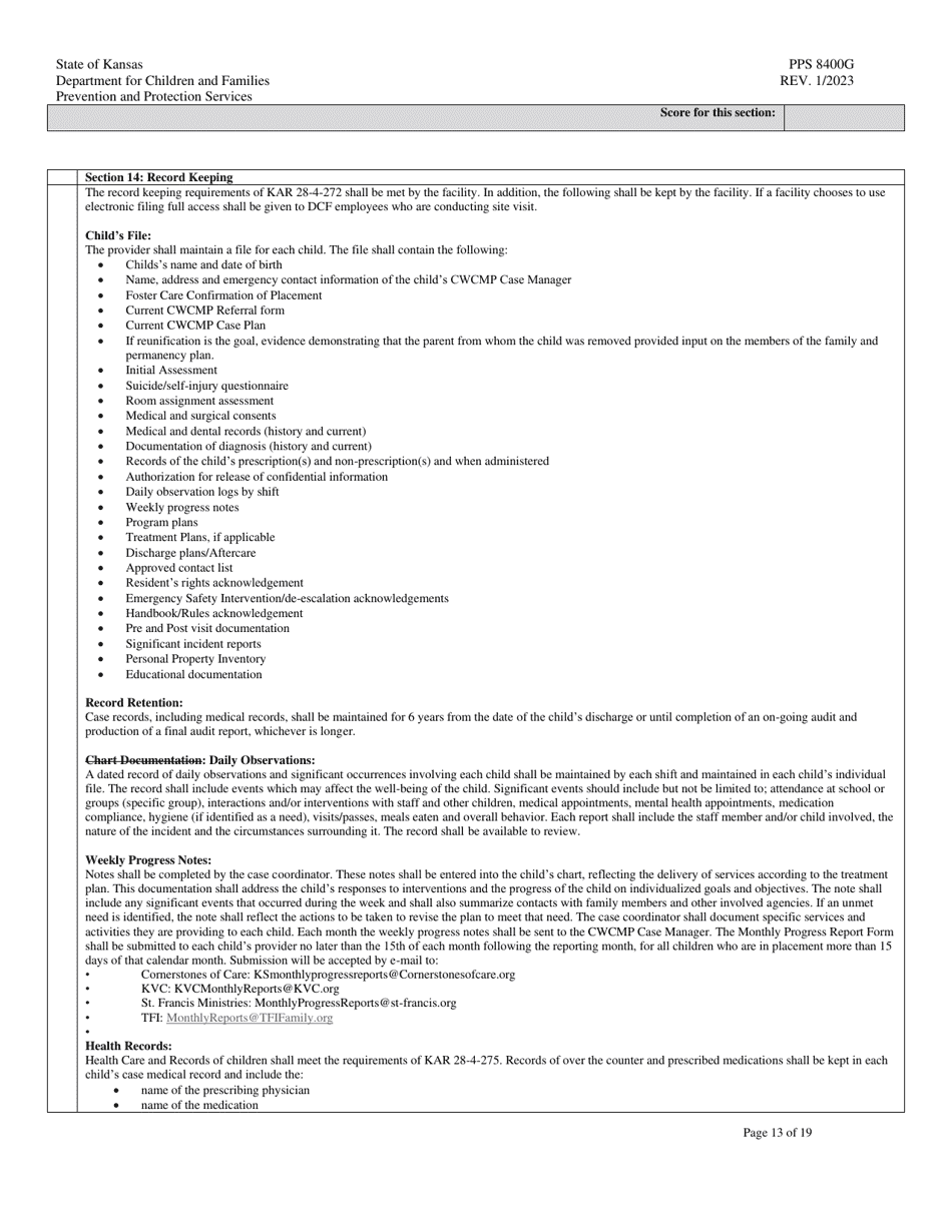 Form PPS8400G Youth Residential Center II (Yrcii) Site Visit Tool - Kansas, Page 13