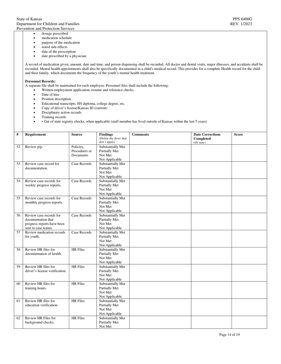 Form PPS8400G Youth Residential Center II (Yrcii) Site Visit Tool - Kansas, Page 14