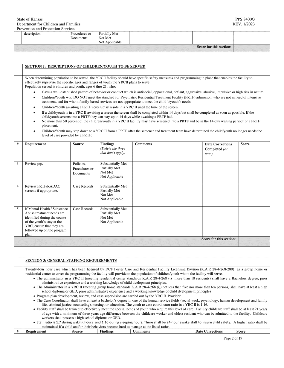 Form PPS8400G Youth Residential Center II (Yrcii) Site Visit Tool - Kansas, Page 2