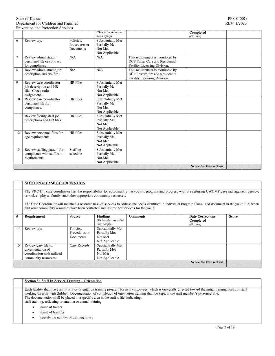 Form PPS8400G Youth Residential Center II (Yrcii) Site Visit Tool - Kansas, Page 3