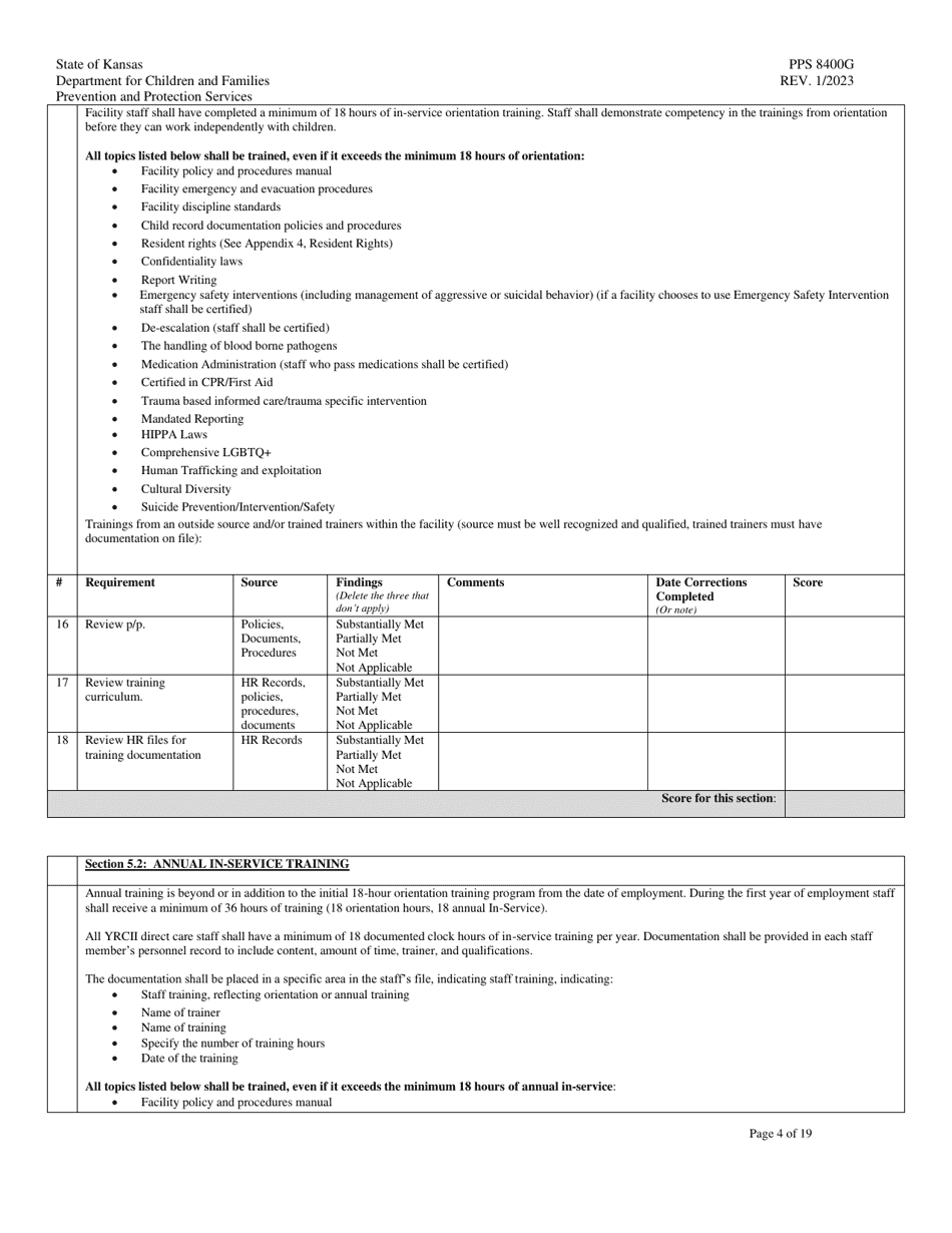 Form PPS8400G Youth Residential Center II (Yrcii) Site Visit Tool - Kansas, Page 4
