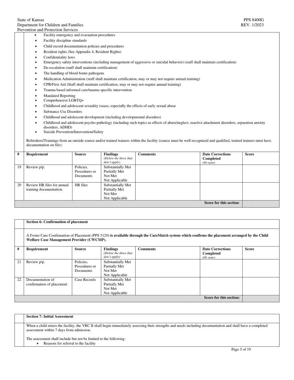 Form PPS8400G Youth Residential Center II (Yrcii) Site Visit Tool - Kansas, Page 5