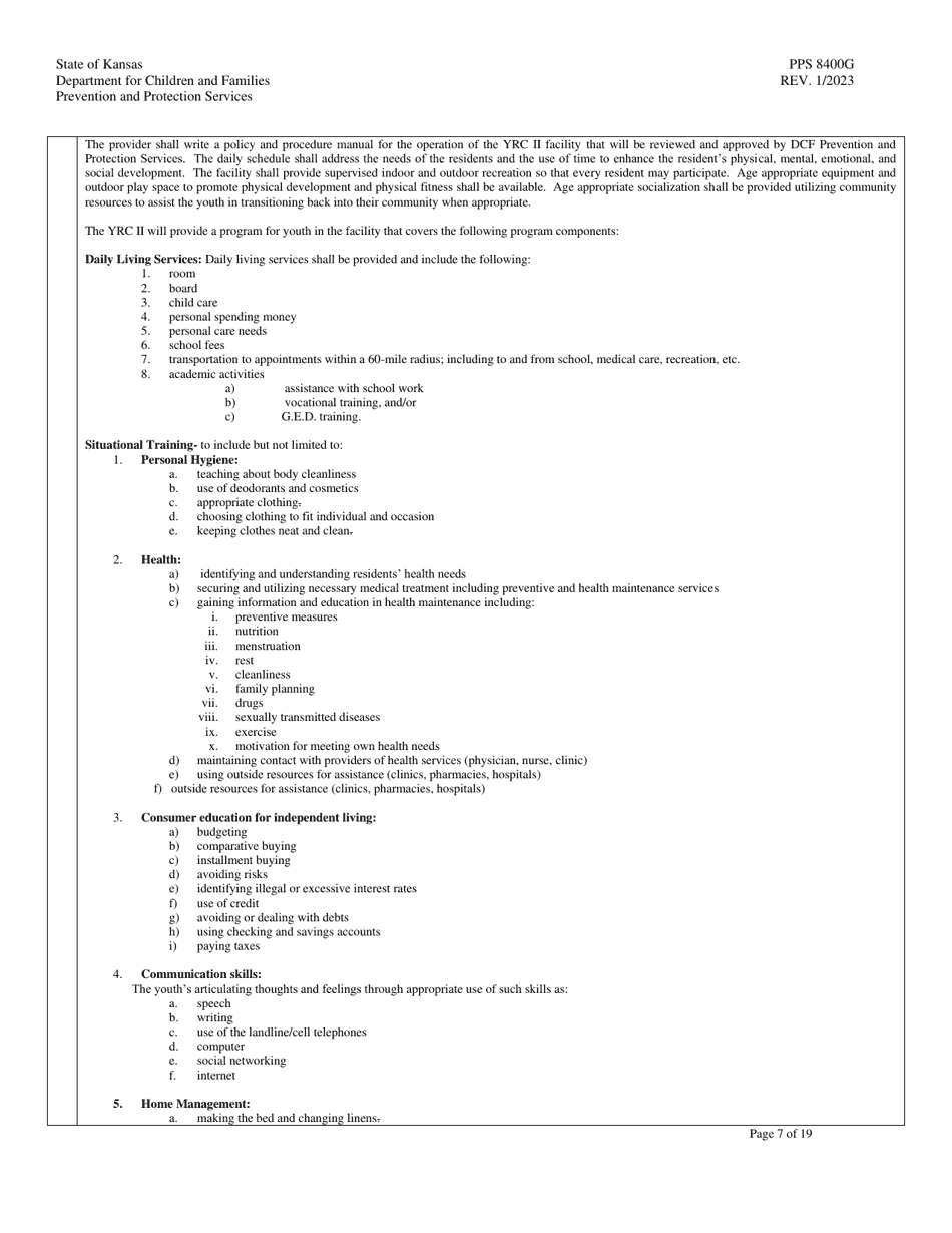 Form PPS8400G Youth Residential Center II (Yrcii) Site Visit Tool - Kansas, Page 7