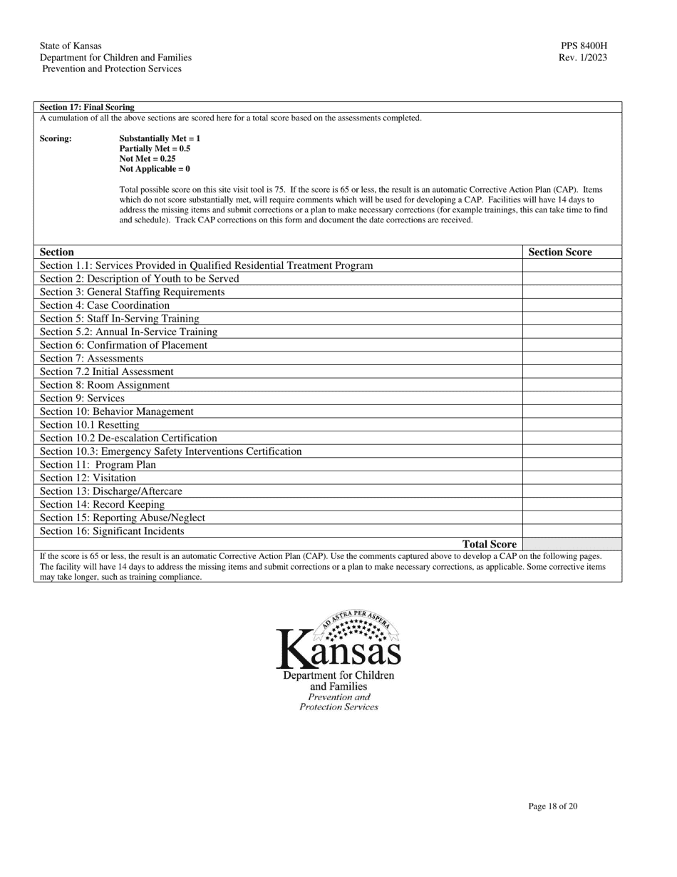 Form PPS8400H Quality Residential Treatment Program (Qrtp) Site Visit Tool - Kansas, Page 18