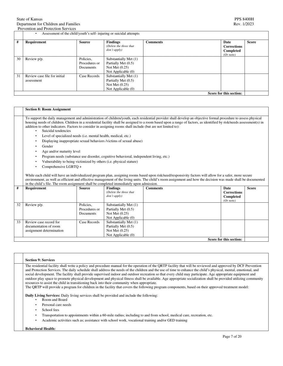 Form PPS8400H Quality Residential Treatment Program (Qrtp) Site Visit Tool - Kansas, Page 7