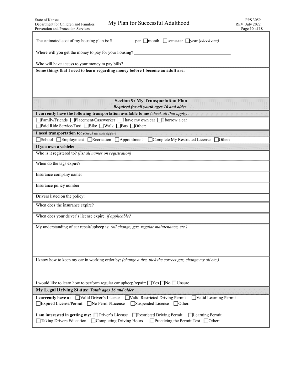 Form PPS3059 My Plan for Successful Adulthood - Kansas, Page 10