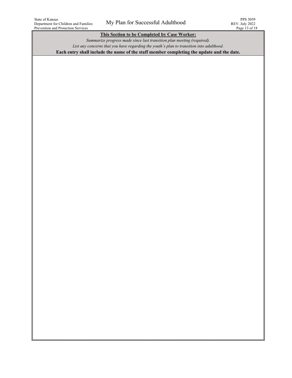 Form PPS3059 My Plan for Successful Adulthood - Kansas, Page 13