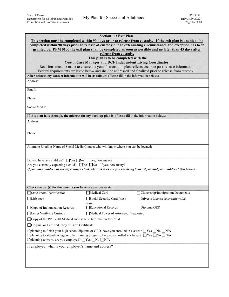 Form PPS3059 My Plan for Successful Adulthood - Kansas, Page 16