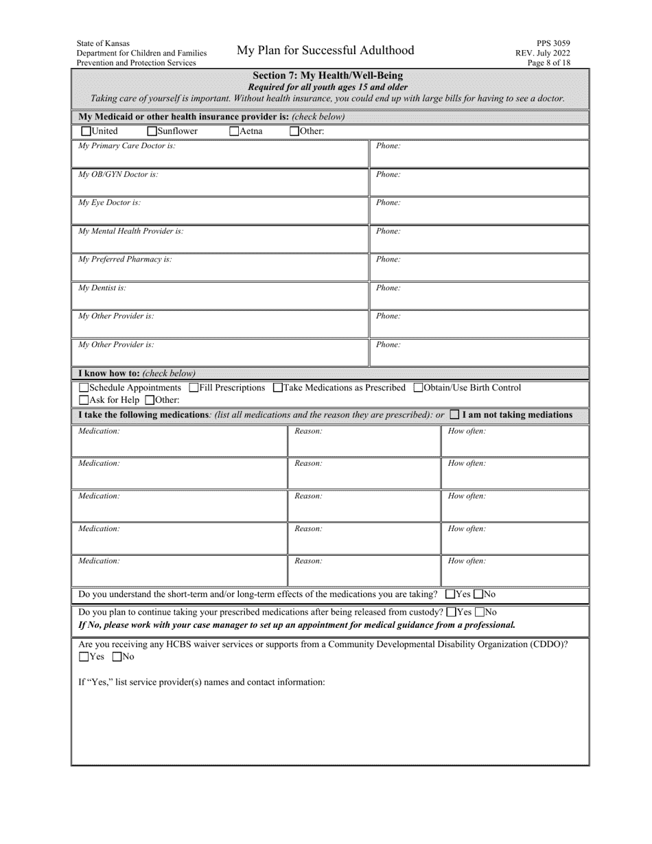 Form PPS3059 My Plan for Successful Adulthood - Kansas, Page 8
