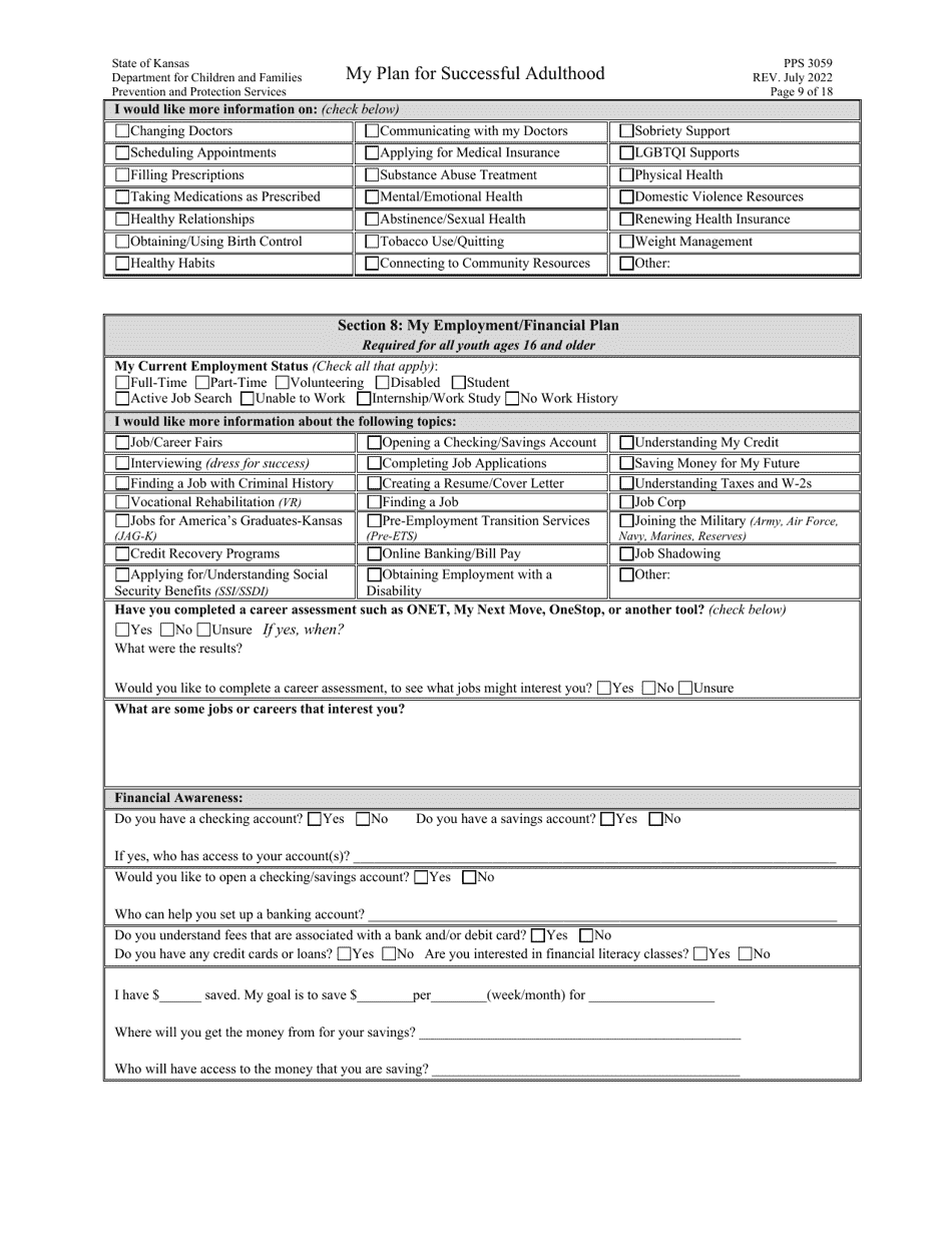Form PPS3059 My Plan for Successful Adulthood - Kansas, Page 9