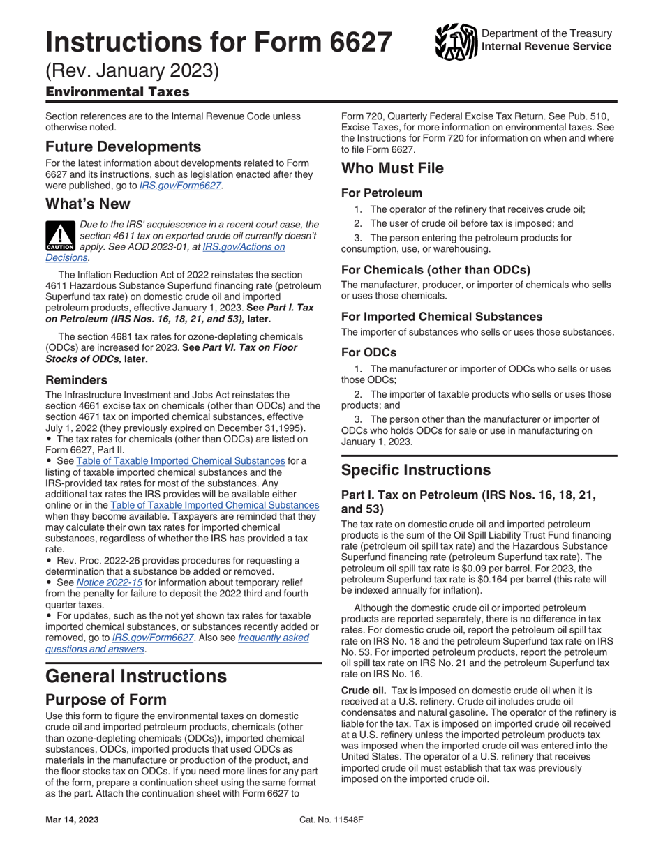 Instructions for IRS Form 6627 Environmental Taxes, Page 1