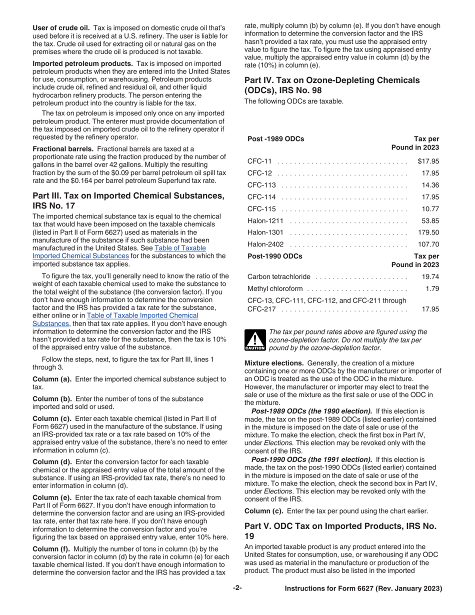 Instructions for IRS Form 6627 Environmental Taxes, Page 2
