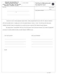 Document preview: Request for Referral to Mediation With the Hon. John C. Cratsley (Ret.) or the Hon. Mitchell J. Sikora, Jr. (Ret.) - Massachusetts