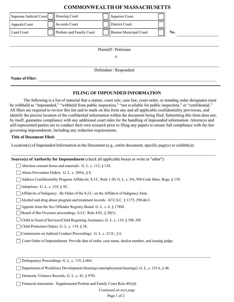Filing of Impounded Information - Massachusetts, Page 1